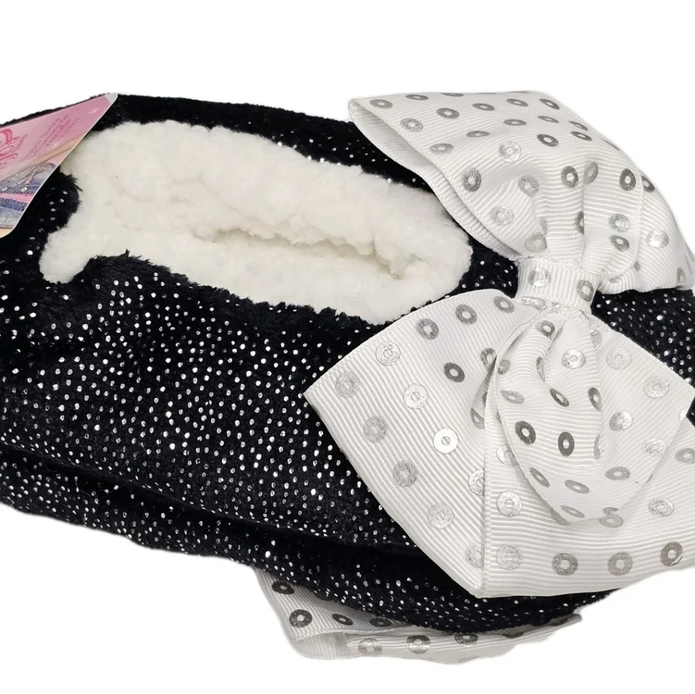 Jojo Fuzzy Babba Girls Slipper Socks S M 8-13 Bow Whimsigoth Dark Fairy Sparkle